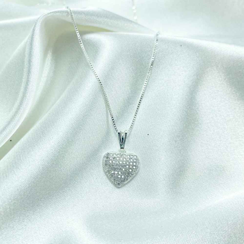 COLAR  CORA��O LUXO PRATEADO - FOLHEADO