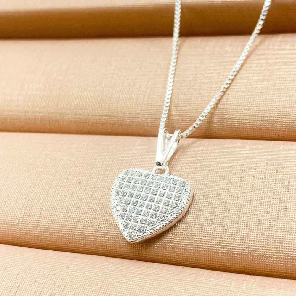 COLAR  CORA��O LUXO PRATEADO - FOLHEADO