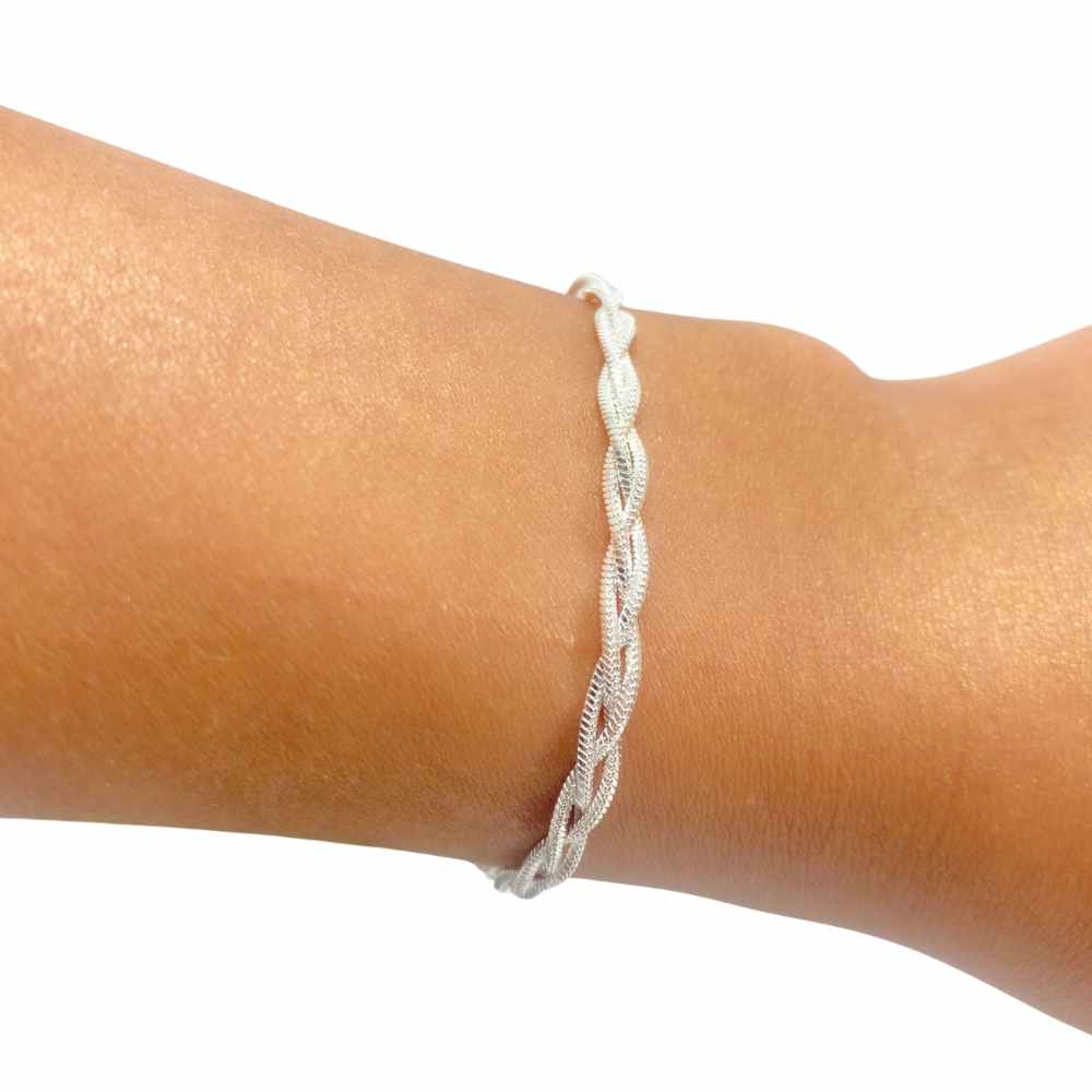 PULSEIRA TROCIDINHO PRATEADO FOLHEADO - COM BRINDE 