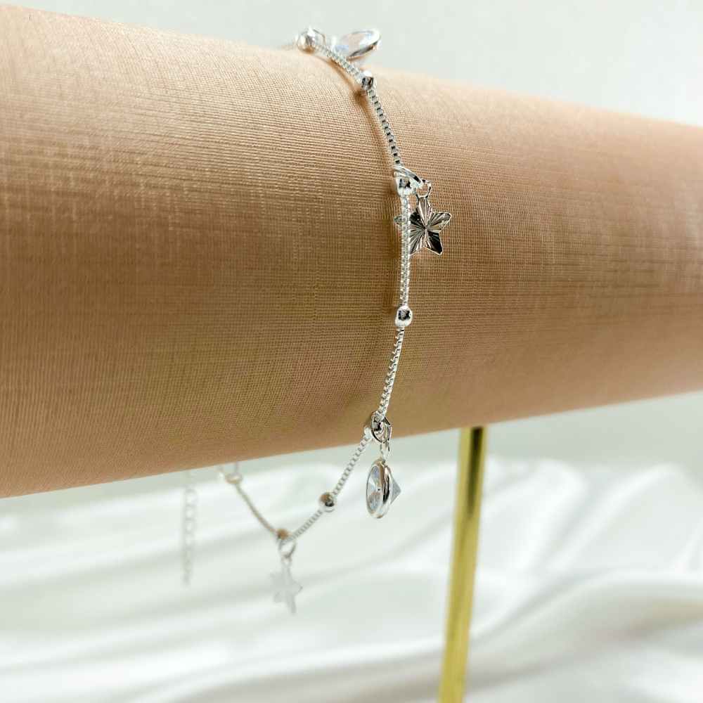 PULSEIRA LUZ DAS ESTRELAS PRATEADO FOLHEADO - COM BRINDE 