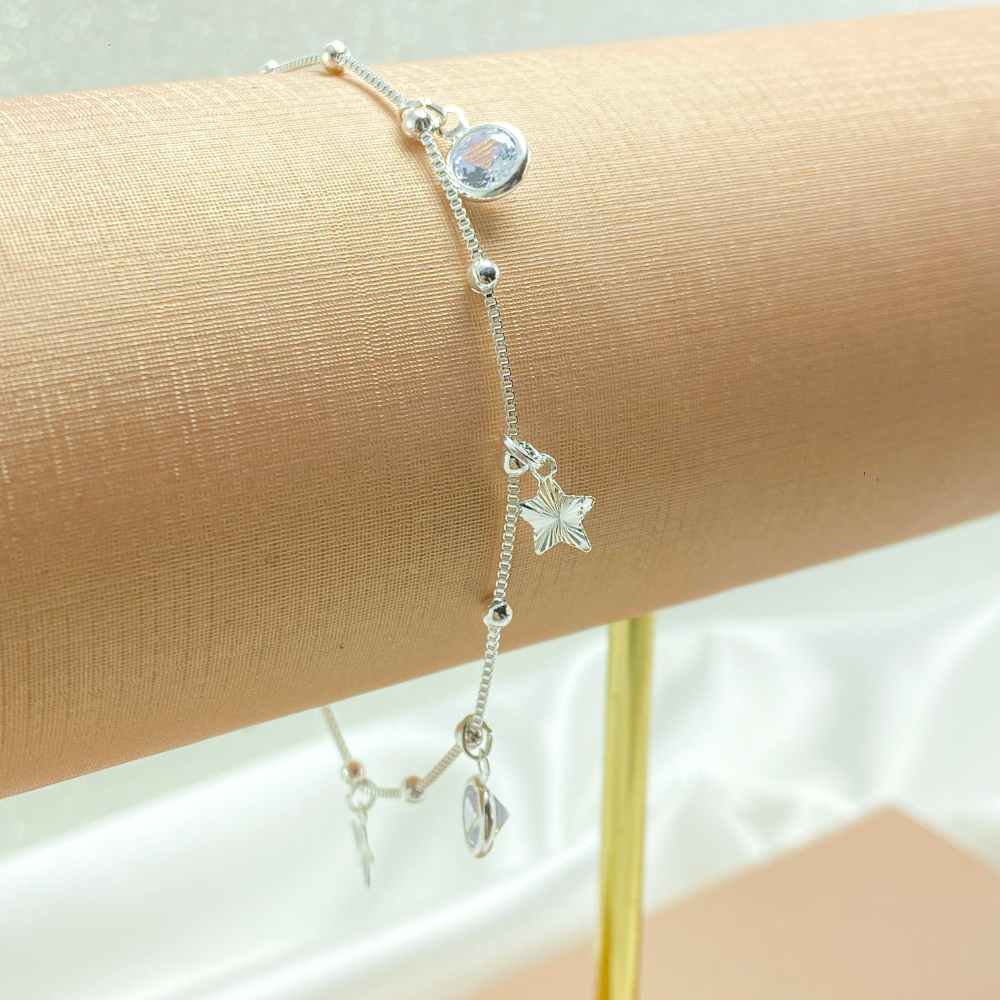 PULSEIRA LUZ DAS ESTRELAS PRATEADO FOLHEADO - COM BRINDE 