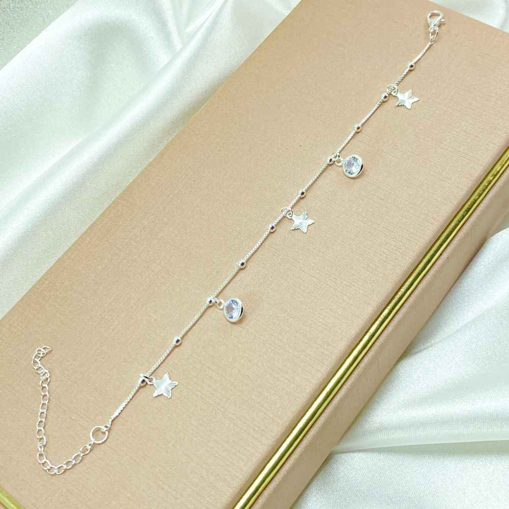 PULSEIRA LUZ DAS ESTRELAS PRATEADO FOLHEADO - COM BRINDE 