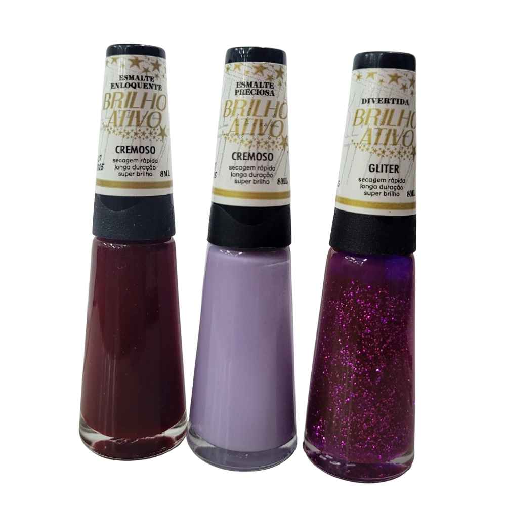 KIT 3 ESMALTES BRILHO ATIVO 01