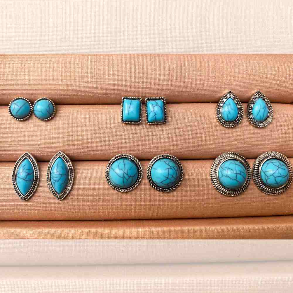 KIT BRINCOS BOHO CHIC TURQUESA