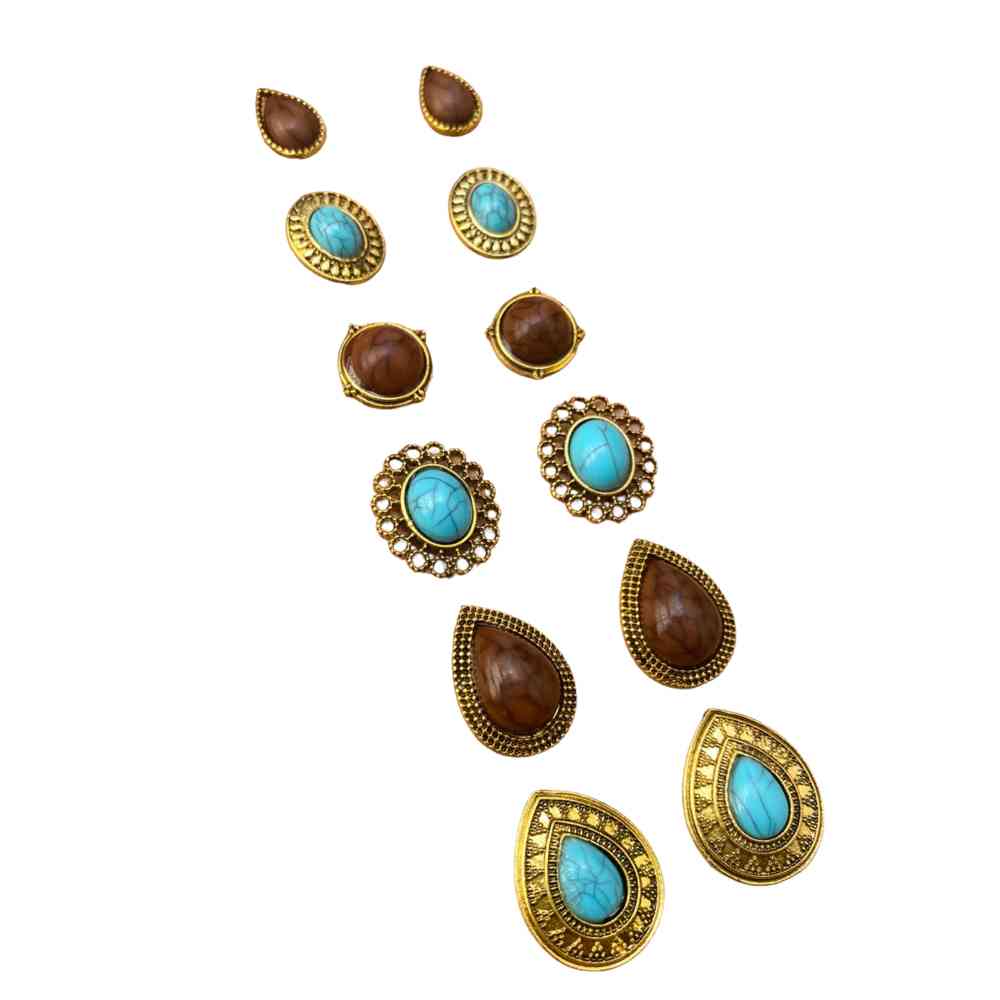 KIT BRINCOS BOHO GLAM MARROM E TURQUESA