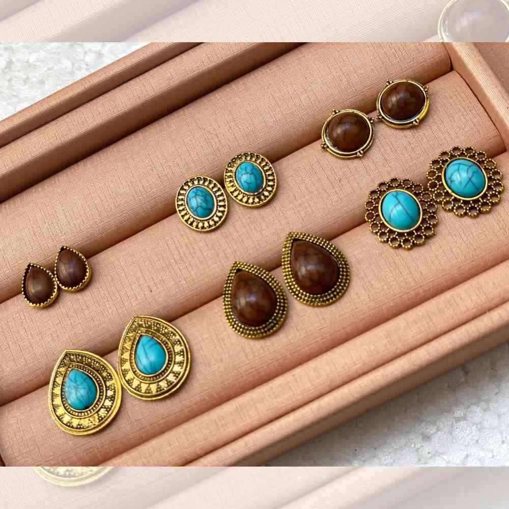 KIT BRINCOS BOHO GLAM MARROM E TURQUESA