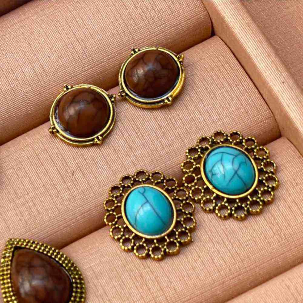 KIT BRINCOS BOHO GLAM MARROM E TURQUESA