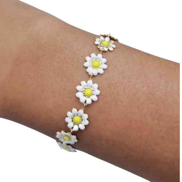 PULSEIRA MARGARIDAS BRANCAS FOLHEADA C/ BRINDE