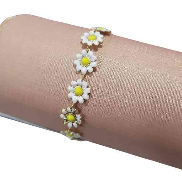 PULSEIRA MARGARIDAS BRANCAS FOLHEADA C/ BRINDE