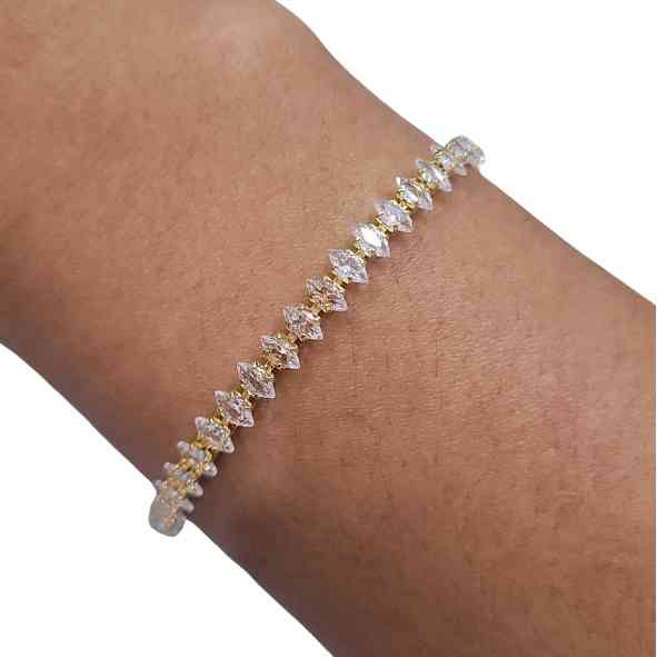 PULSEIRA ZIRC�NIA BRILHANTES FOLHEADA C/ BRINDE 