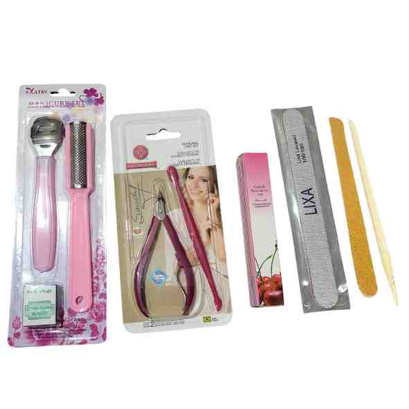 KIT MANICURE E PEDICURE COMPLETO COM ALICATE, LIXAS E ACESS�RIOS 