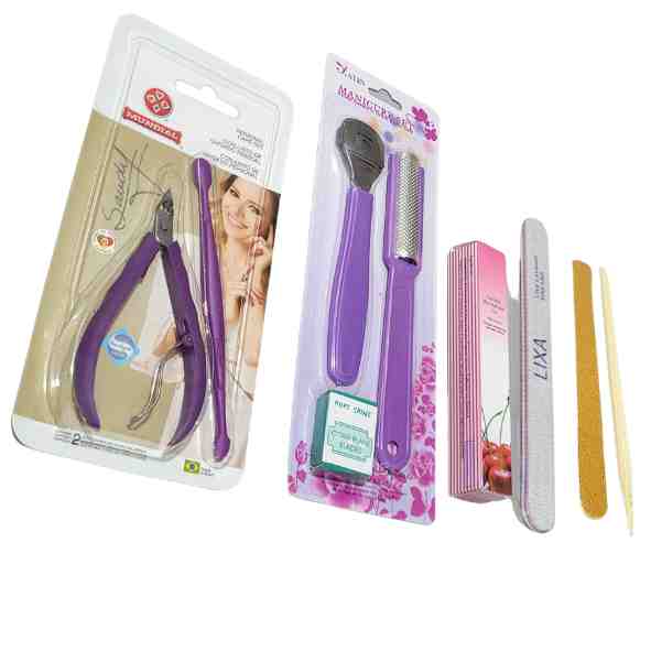 KIT MANICURE E PEDICURE COMPLETO COM ALICATE, LIXAS E ACESS�RIOS 